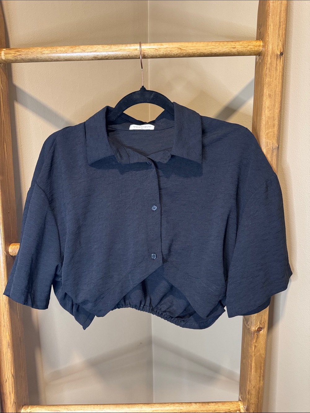Cropped Black Button-Up Shirt